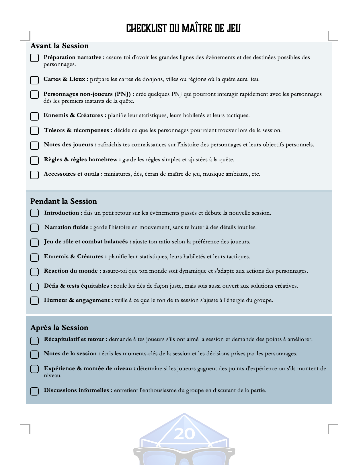 Checklist du Maître de jeu