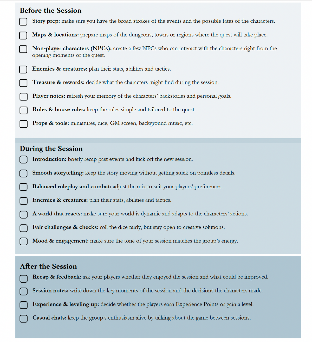 The Game Master's Checklist (Free!)